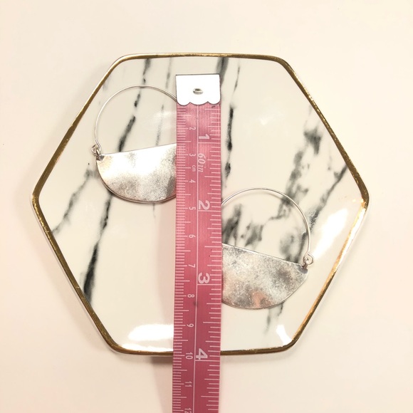 Silver Hammered Half Circle Wire Boutique Earrings - Picture 5 of 5